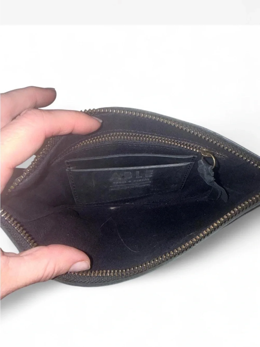 Black Leather Wrist Strap Able Brand Wallet with A Handle